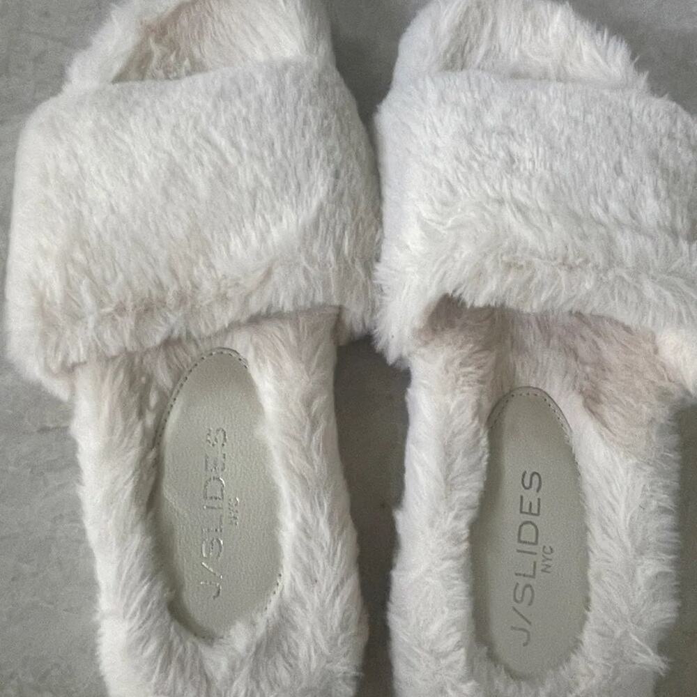 J/slides leelee white faux fur Slippers sz 10 NEW